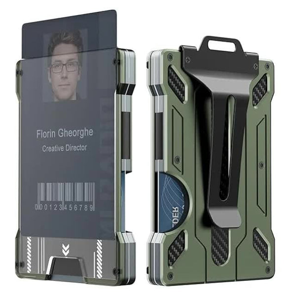Elosung 1 Pcs Green Premium Rfid Blocking Aluminum Alloy Id Badge Holder With Transparent Card Slot & Money Clip Id & Document Holders