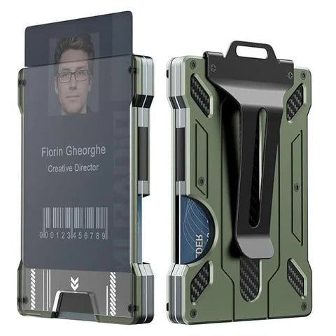 Elosung 1 Pcs Green Premium Rfid Blocking Aluminum Alloy Id Badge Holder With Transparent Card Slot & Money Clip Id & Document Holders