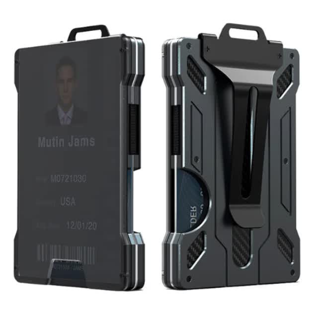 Elosung 1 Pcs Black Premium Rfid Blocking Aluminum Alloy Id Badge Holder With Transparent Card Slot & Money Clip Id & Document Holders
