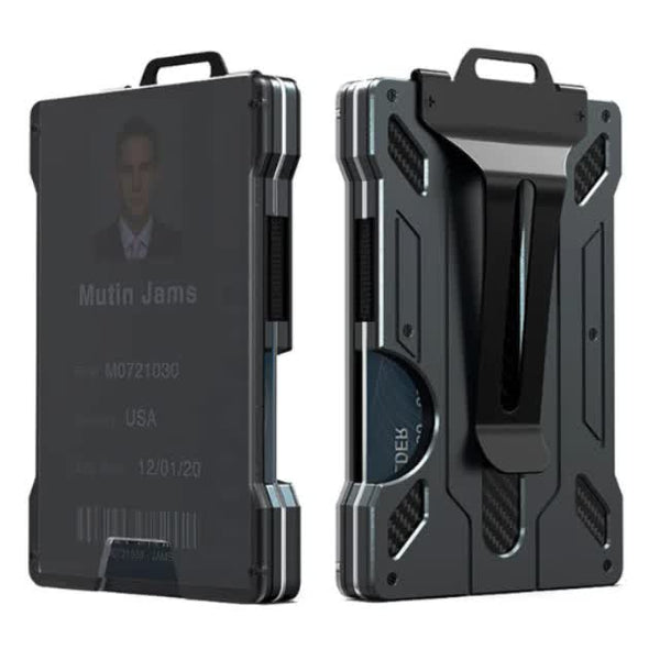 Elosung 1 Pcs Black Premium Rfid Blocking Aluminum Alloy Id Badge Holder With Transparent Card Slot & Money Clip Id & Document Holders