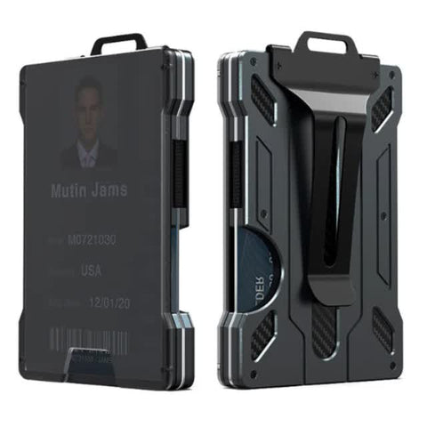 Elosung 1 Pcs Black Premium Rfid Blocking Aluminum Alloy Id Badge Holder With Transparent Card Slot & Money Clip Id & Document Holders