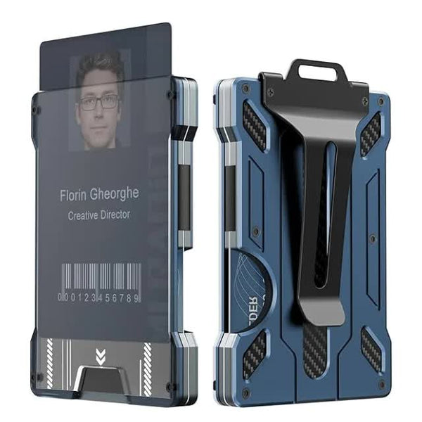 Elosung 1 Pcs Blue Premium Rfid Blocking Aluminum Alloy Id Badge Holder With Transparent Card Slot & Money Clip Id & Document Holders