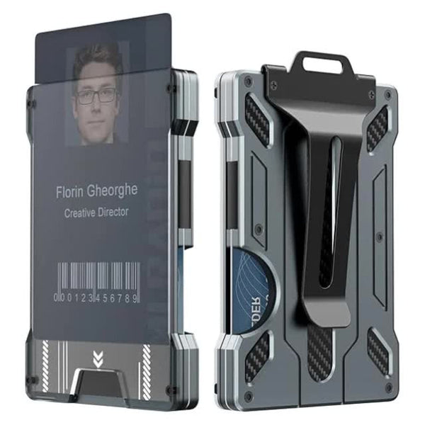 Elosung 1 Pcs Grey Premium Rfid Blocking Aluminum Alloy Id Badge Holder With Transparent Card Slot & Money Clip Id & Document Holders