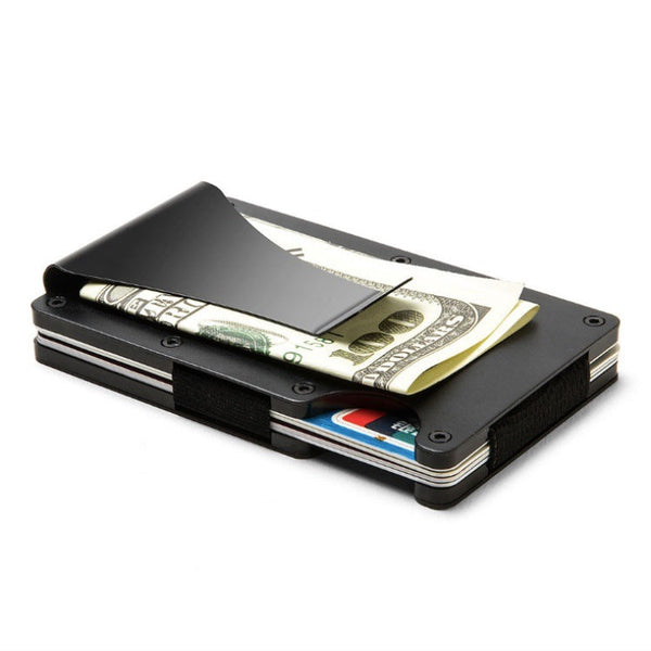 Elosung 2 Pcs Black Aluminum Alloy Rfid Blocking Wallet Compact Lightweight Credit Card Holder And Money Clip Wallets