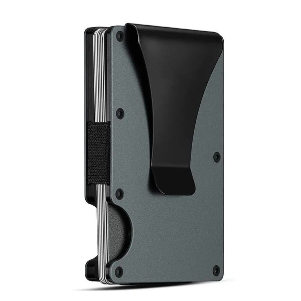 Elosung 2 Pcs Grey Aluminum Alloy Rfid Blocking Wallet Compact Lightweight Credit Card Holder And Money Clip Wallets
