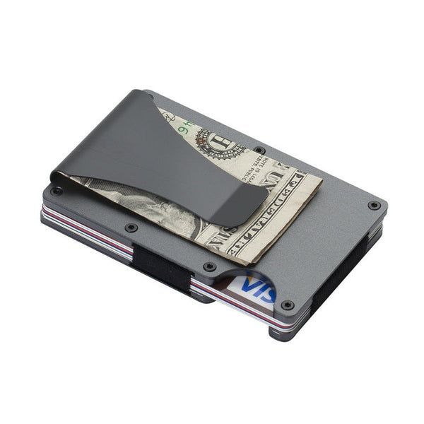 Elosung 2 Pcs Grey Aluminum Alloy Rfid Blocking Wallet Compact Lightweight Credit Card Holder And Money Clip Wallets