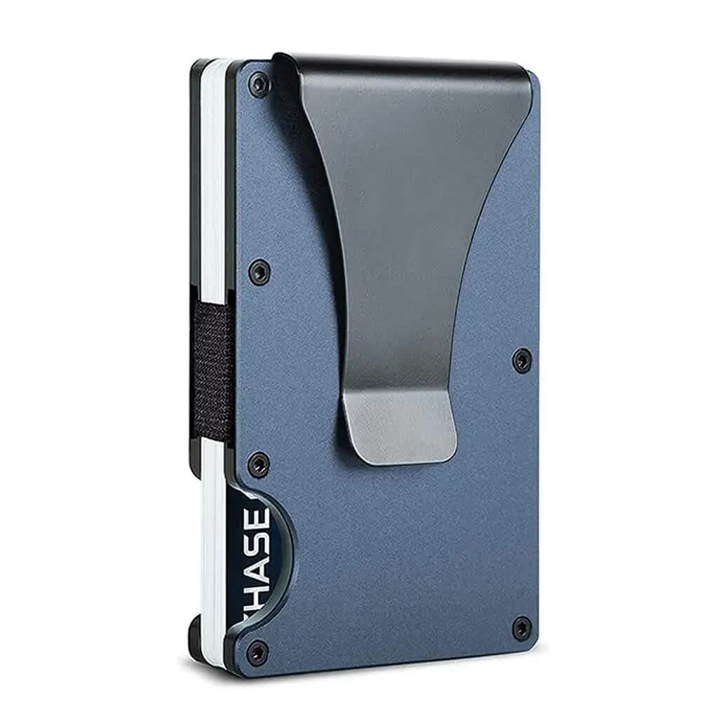 Elosung 2 Pcs Dark Blue Aluminum Alloy Rfid Blocking Wallet Compact Lightweight Credit Card Holder And Money Clip Wallets