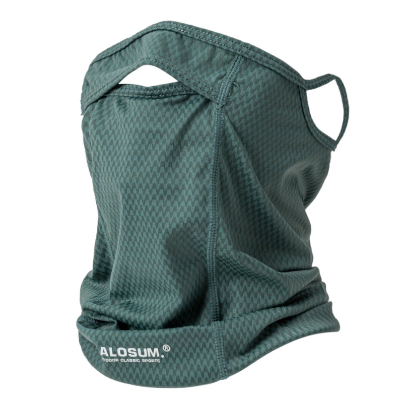Elosung 2 Pcs Green Uv Protection Breathable Cycling Face Mask With Ear Hooks Summer Ice Silk Neck Gaiter For Men And Women Face Masks