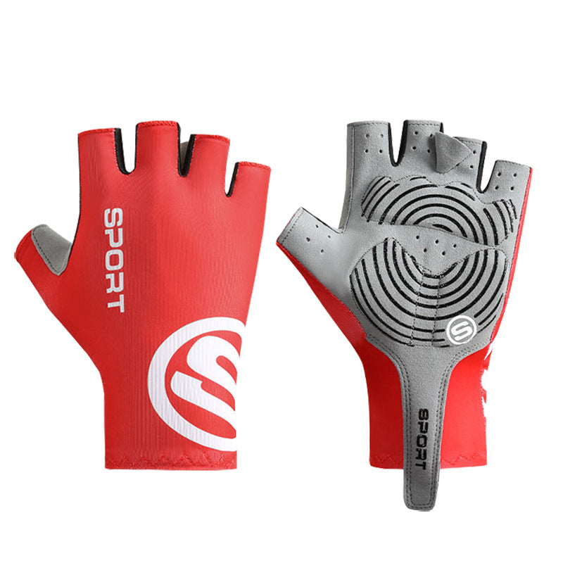 Gloves Elosung Red Breathable Half Finger Cycling Anti Slip Shockproof And Durable For Men & Women