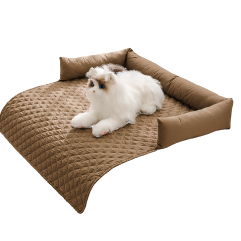 Elosung 75*120Cm Brown Waterproof & Scratch Resistant Pet Sofa Protector Mat With Pillow | Cat Dog Bed Washable All Season Pet Beds