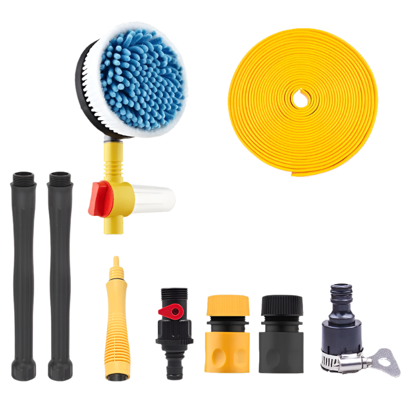 Elosung Yellow And Black Rotating Car Washing Brush With Foam Sprayer High Pressure Cleaning Tool 5M Hose Kit For Convenient Vehicle Other Automotive