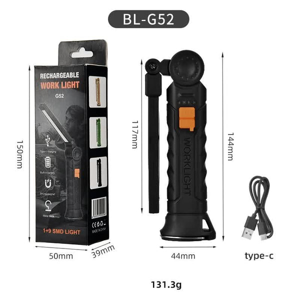 Elosung 2 Pcs Black 360 Rotating Cob Led Magnetic Work Light Multi Mode Rechargeable Flashlight For Automotive Repair & Emergency Lighting Other Camp