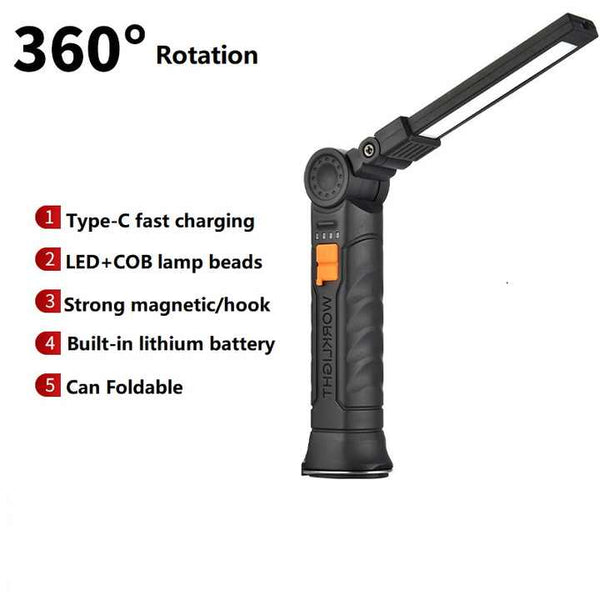 Elosung 2 Pcs Black 360 Rotating Cob Led Magnetic Work Light Multi Mode Rechargeable Flashlight For Automotive Repair & Emergency Lighting Other Camp