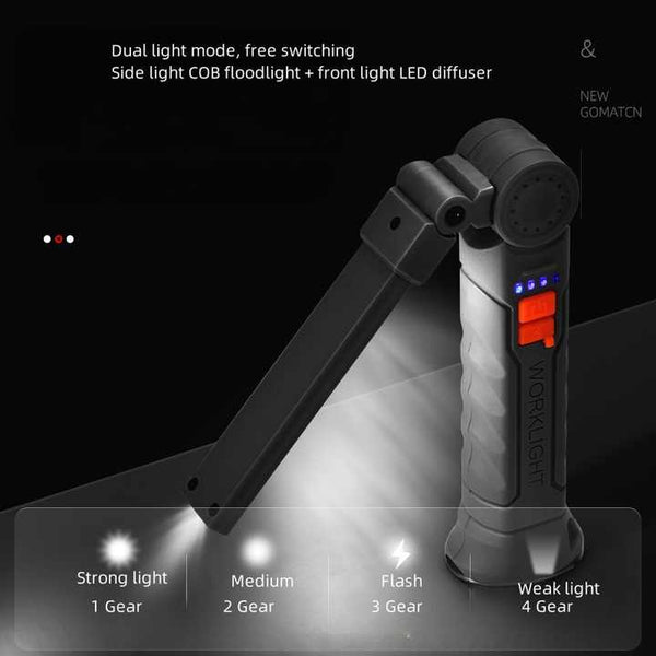 Elosung 2 Pcs Black 360 Rotating Cob Led Magnetic Work Light Multi Mode Rechargeable Flashlight For Automotive Repair & Emergency Lighting Other Camp