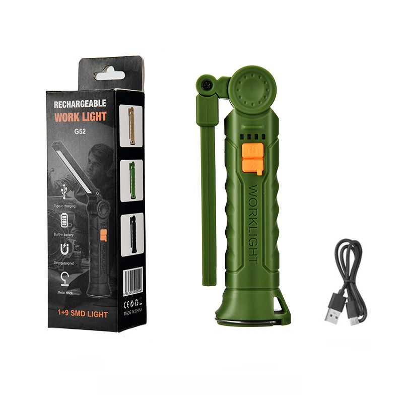 Elosung 2 Pcs Green 360 Rotating Cob Led Magnetic Work Light Multi Mode Rechargeable Flashlight For Automotive Repair & Emergency Lighting Other Camp