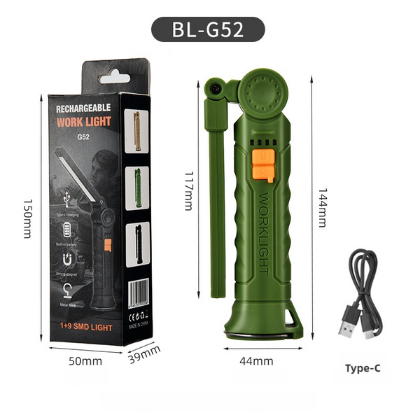 Elosung 2 Pcs Green 360 Rotating Cob Led Magnetic Work Light Multi Mode Rechargeable Flashlight For Automotive Repair & Emergency Lighting Other Camp