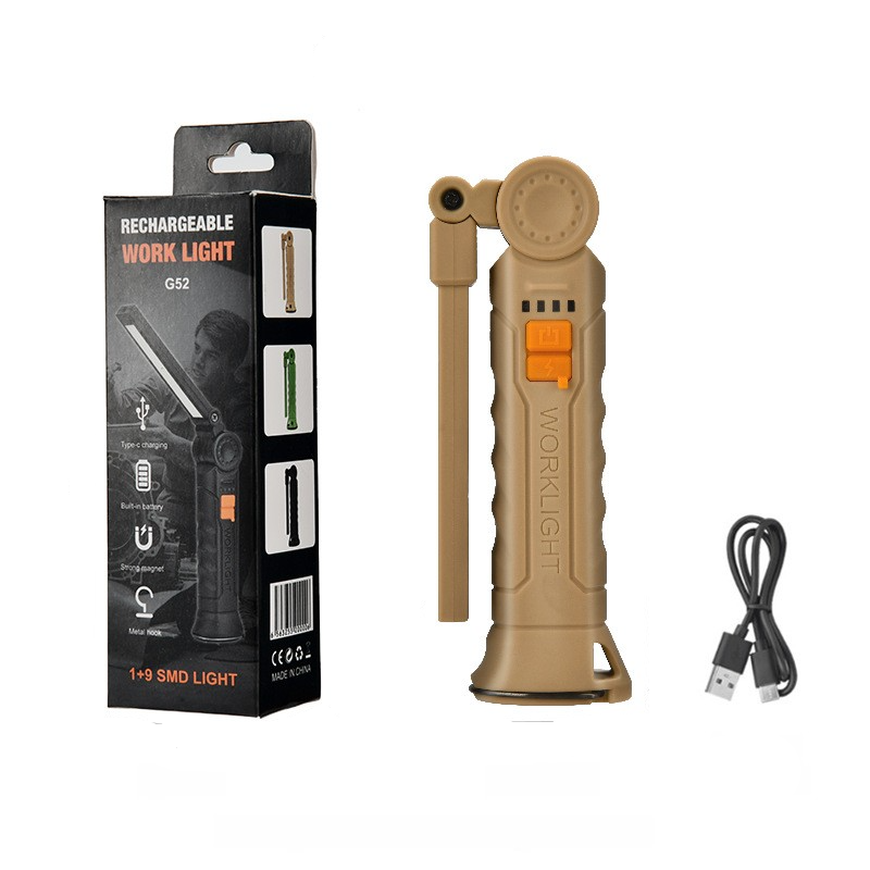 Elosung 2 Pcs Brown 360A Rotating Cob Led Magnetic Work Light Multi Mode Rechargeable Flashlight For Automotive Repair & Emergency Lighting Other Camp