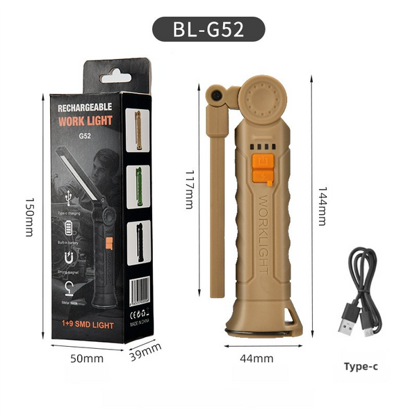 Elosung 2 Pcs Brown 360A Rotating Cob Led Magnetic Work Light Multi Mode Rechargeable Flashlight For Automotive Repair & Emergency Lighting Other Camp