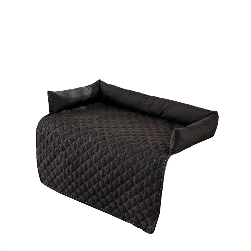 Elosung 90*120Cm Black Waterproof & Scratch Resistant Pet Sofa Protector Mat With Pillow | Cat Dog Bed Washable All Season Slipcovers