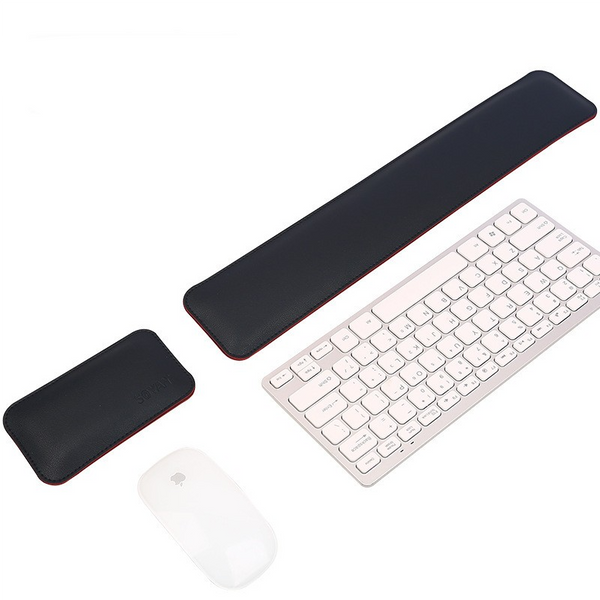 Elosung Black Red Keyboard Wrist Guard + Mouse Premium Dual Sided Pu Leather Rest Pad Ergonomic Support For Comfortable Typing Use Mouse Pads & Wrist