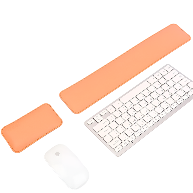 Orange And Grey Keyboard Wrist Guard + Mouse Premium Dual Sided Pu Leather Rest Pad Set Ergonomic Support Mouse Pads & Wrist Rests