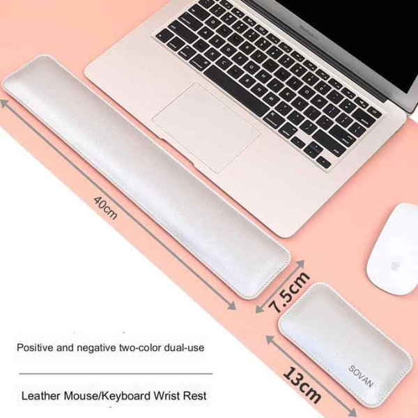Orange And Grey Keyboard Wrist Guard + Mouse Premium Dual Sided Pu Leather Rest Pad Set Ergonomic Support Mouse Pads & Wrist Rests