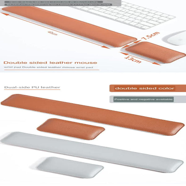 Orange And Grey Keyboard Wrist Guard + Mouse Premium Dual Sided Pu Leather Rest Pad Set Ergonomic Support Mouse Pads & Wrist Rests