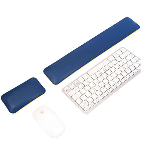 Blue And Yellow Keyboard Wrist Guard Mouse Premium Dual Sided Pu Leather Set Ergonomic Support For Typing Use Mouse Pads & Wrist Rests