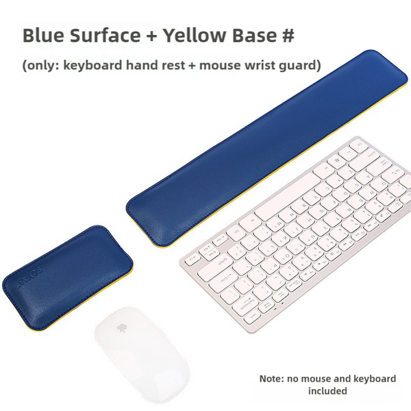 Blue And Yellow Keyboard Wrist Guard Mouse Premium Dual Sided Pu Leather Set Ergonomic Support For Typing Use Mouse Pads & Wrist Rests
