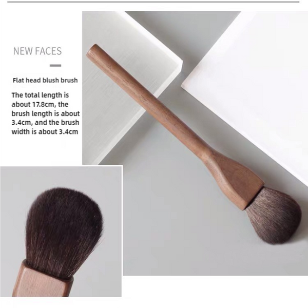 Flat Head Blush Brush Walnut Wood Makeup Set Powder And Contour With Soft Fiber Bristles Brushes