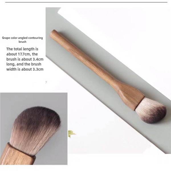 Grape Color Angled Contouring Brush Walnut Wood Makeup Set Powder Blush And With Soft Fiber Bristles Brushes