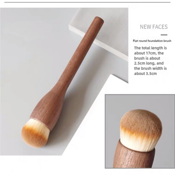 Flat Round Foundation Brush Walnut Wood Makeup Set Powder Blush And Contour With Soft Fiber Bristles Brushes