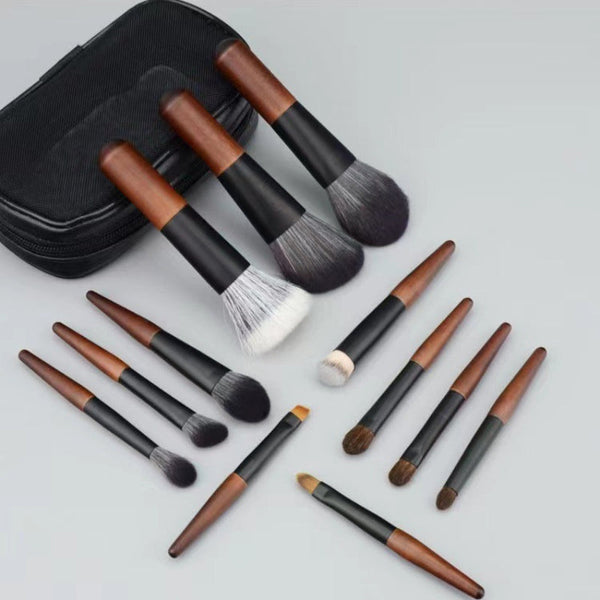 Elosung Style B 12 Piece Mini Portable Makeup Brush Set Fiber Bristle Beauty Tool Set(With Storage Bag) Makeup Bags & Cases