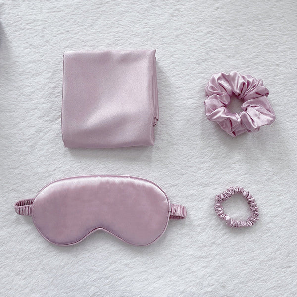 Elosung Pink Luxury Faux Silk Sleep Gift Set 4 Piece Eye Mask Pillowcase & Scrunchies For Relaxation Comfort Pillow Cases