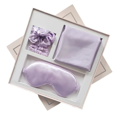 Elosung Purple Luxury Faux Silk Sleep Gift Set 4 Piece Eye Mask Pillowcase & Scrunchies For Relaxation Comfort Pillow Cases
