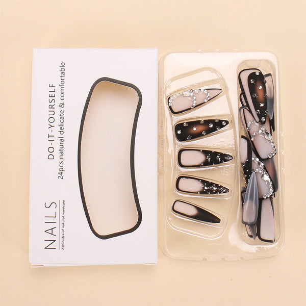 Elosung 2 Pcs Black 24 Light & Traceless Press On Nail Set Reusable Abs Material False Nails For Salon Quality Manicure 2D Nail Art Design