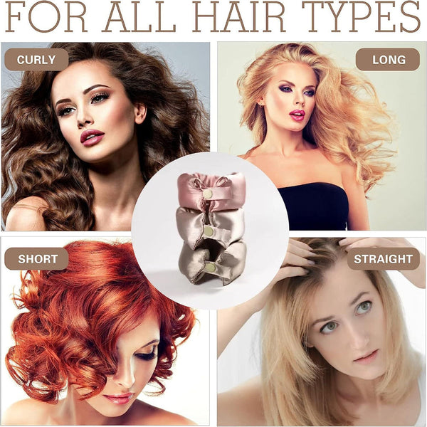 Elosung 3 Pcs Apricot Heatless Hair Curling Satin Set Easy Sleep In Curler For Beautiful Waves Rollers & Curlers