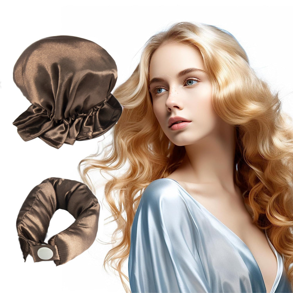 Elosung 3 Pcs Brown Heatless Hair Curling Satin Set Easy Sleep In Curler For Beautiful Waves Rollers & Curlers