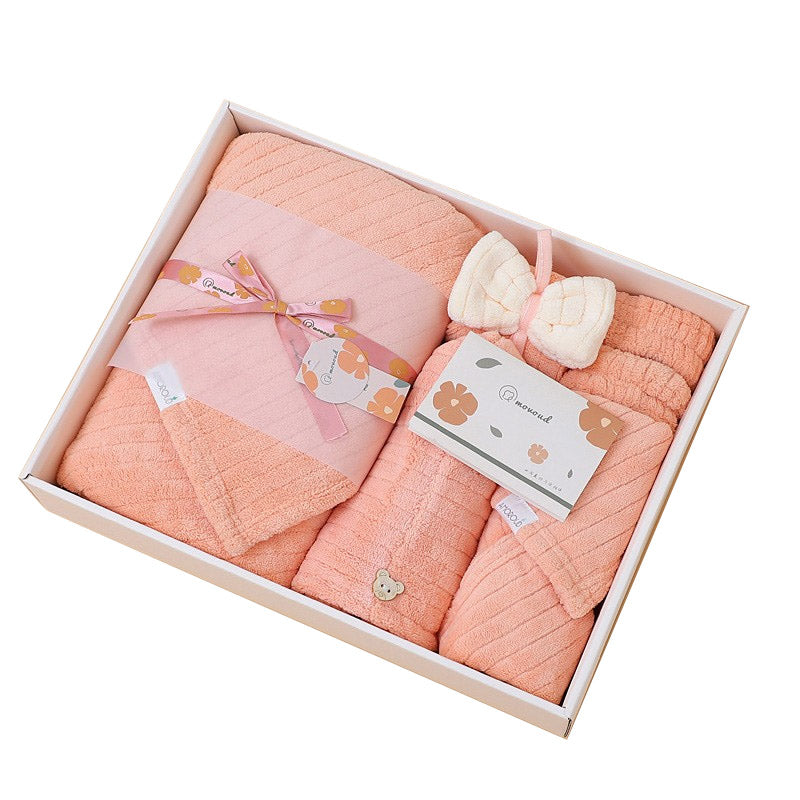 Elosung Pink Soft Coral Fleece Towel And Bath Gift Set 5 Piece Luxurious Absorbent Towels & Washcloths