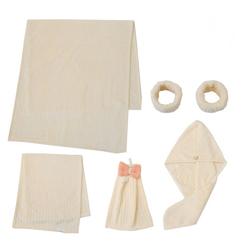 Off White Soft Coral Fleece Towel And Bath Gift Set 5 Piece Luxurious Absorbent Towels & Washcloths