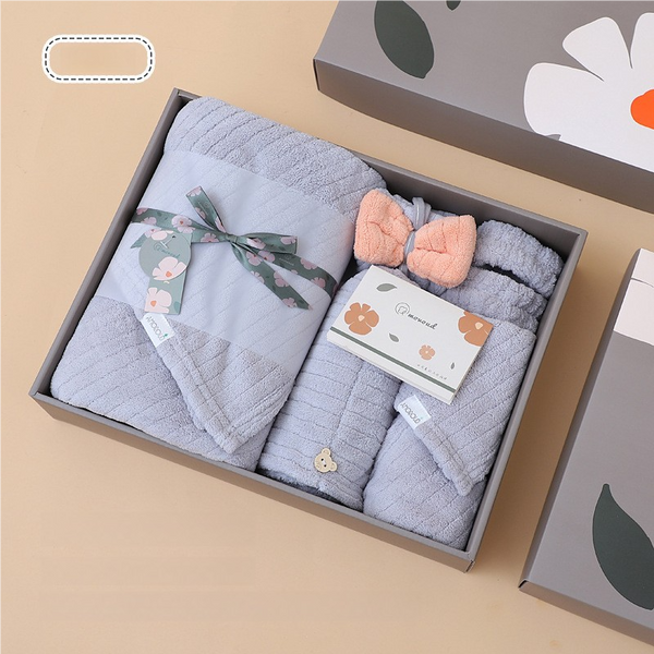 Elosung Blue Soft Coral Fleece Towel And Bath Gift Set Towels & Washcloths