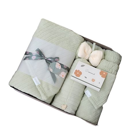 Green Soft Coral Fleece Towel And Bath Gift Set 5 Piece Luxurious Absorbent Towels & Washcloths