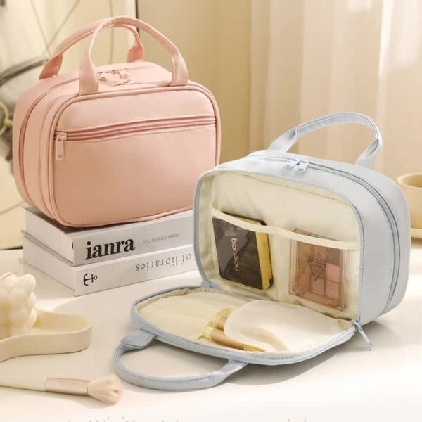 Elosung Pink Premium Pu Leather Portable Makeup Bag Large Capacity Waterproof Travel Cosmetic Organizer(Cosmetics Are Shooting Props Not Included) Mak