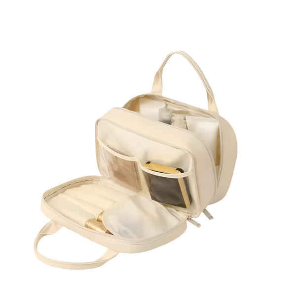 Elosung Off White Premium Pu Leather Portable Makeup Bag Large Capacity Waterproof Travel Cosmetic Organizer(Cosmetics Are Shooting Props Not Included