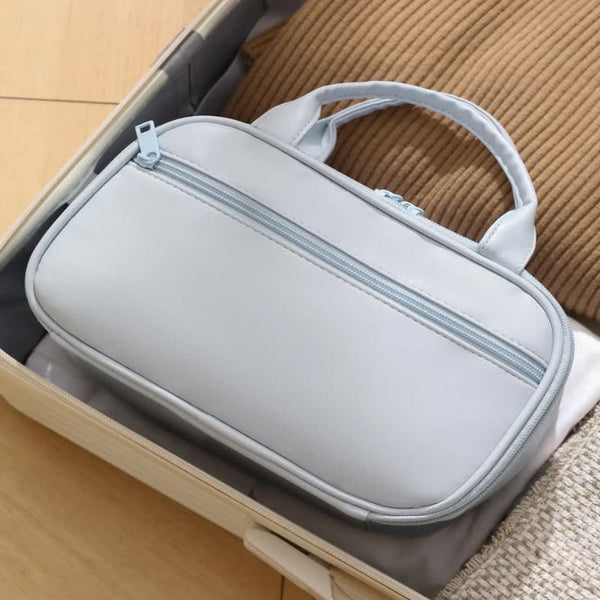 Blue Premium Pu Leather Portable Makeup Bag Large Capacity Waterproof Travel Cosmetic Organiser Makeup Bags & Cases