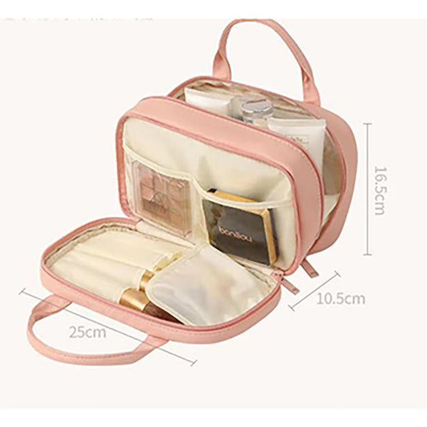 Elosung Black Premium Pu Leather Portable Makeup Bag Large Capacity Waterproof Travel Cosmetic Organizer(Cosmetics Are Shooting Props Not Included) Ma