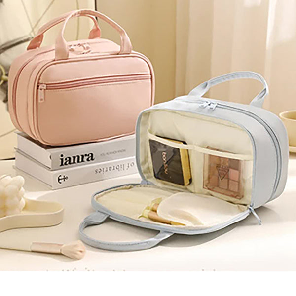 Elosung Black Premium Pu Leather Portable Makeup Bag Large Capacity Waterproof Travel Cosmetic Organizer(Cosmetics Are Shooting Props Not Included) Ma