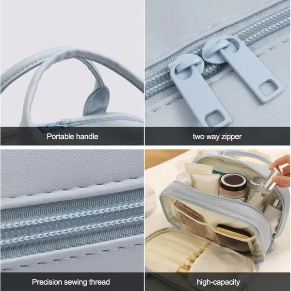 Elosung Black Premium Pu Leather Portable Makeup Bag Large Capacity Waterproof Travel Cosmetic Organizer(Cosmetics Are Shooting Props Not Included) Ma