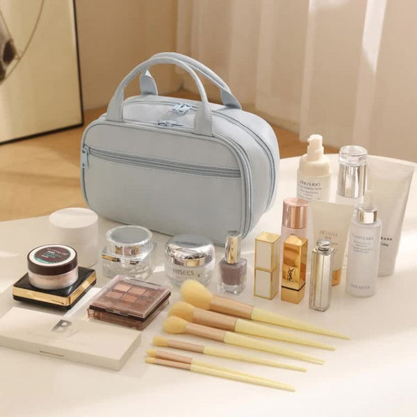 Elosung Black Premium Pu Leather Portable Makeup Bag Large Capacity Waterproof Travel Cosmetic Organizer(Cosmetics Are Shooting Props Not Included) Ma