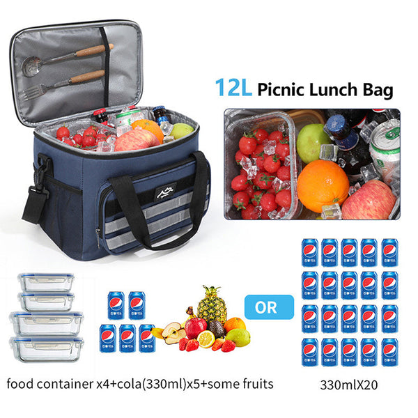 Elosung Black 18L Large Capacity Outdoor Insulated Cooler Bag Picnic Ice Pack With Shoulder Strap Ice Chests & Coolers